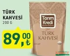 TARIM KREDİ TÜRK KAHVESİ 200 G fiyat ve kampanya bilgisi